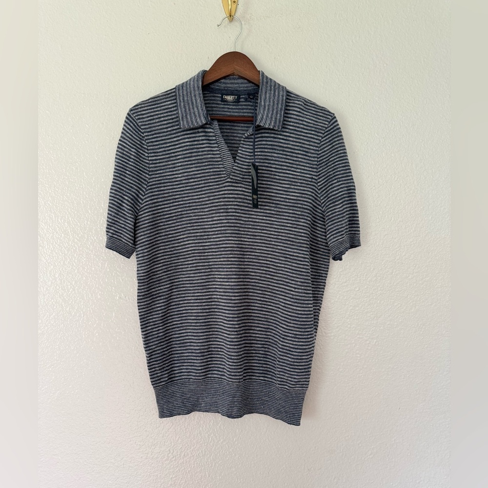New Faherty Men’s SS Linen Sweater  Polo Shirt Size: Small